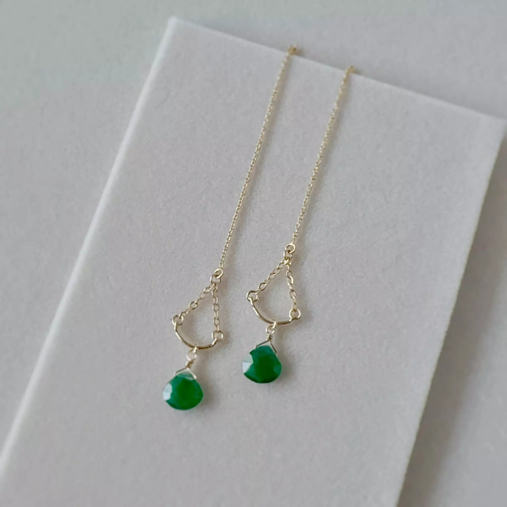 14KGF ❘ 綠曜・綠瑪瑙寶石耳線耳環