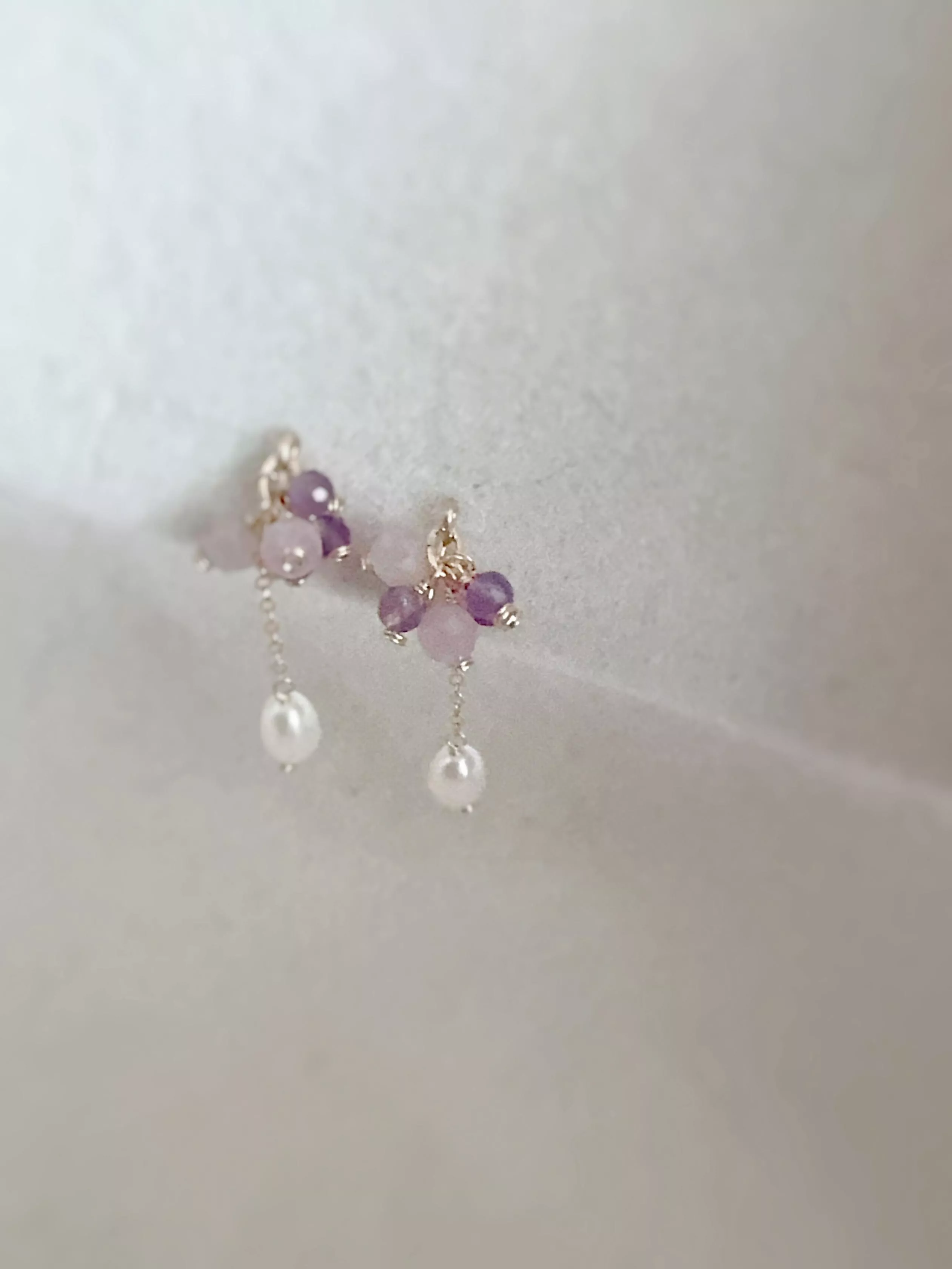 14KGF  ❘ 紫鋰輝、紫水晶、珍珠耳環