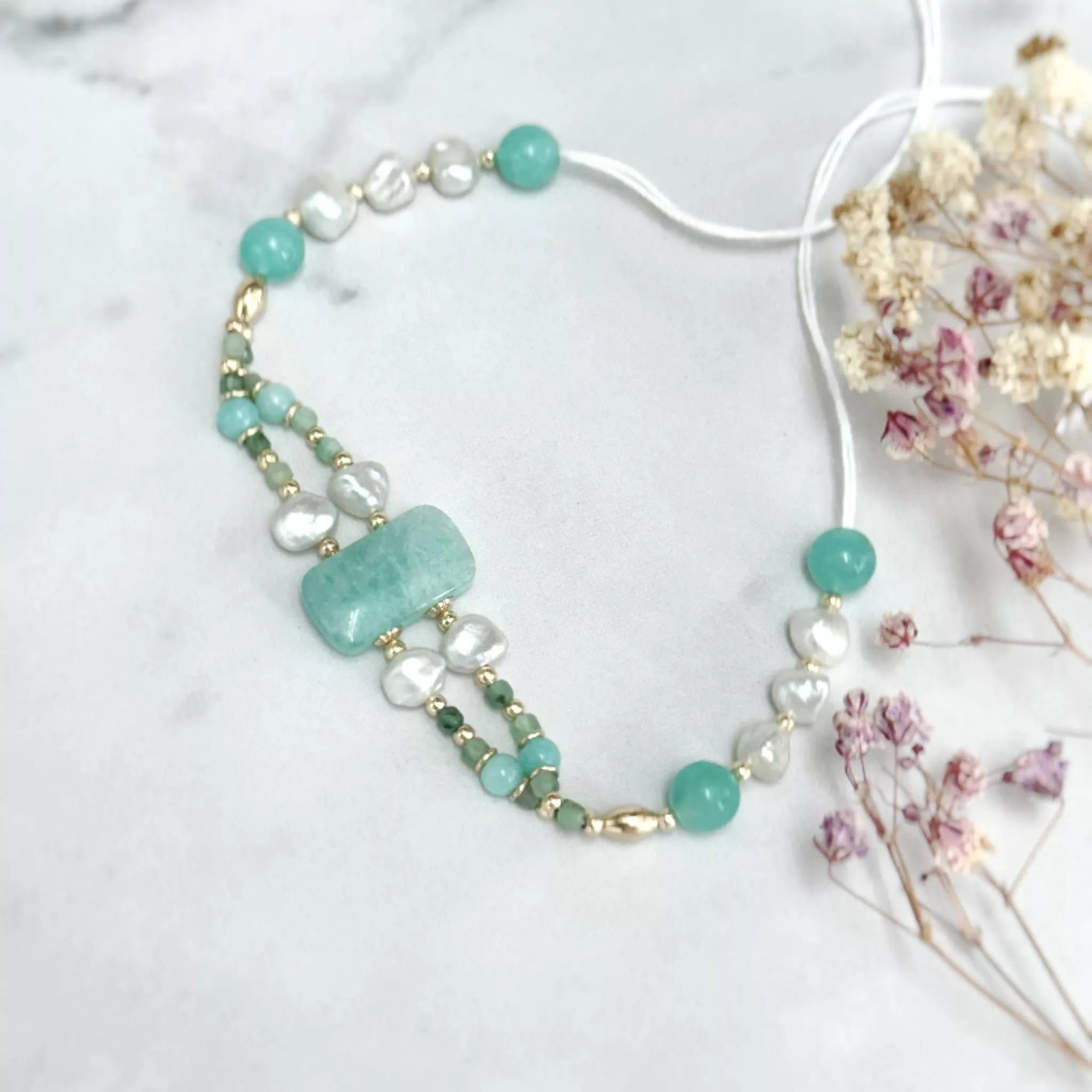 14KGF ❘ 天河石 × 巴洛克珍珠 手鍊