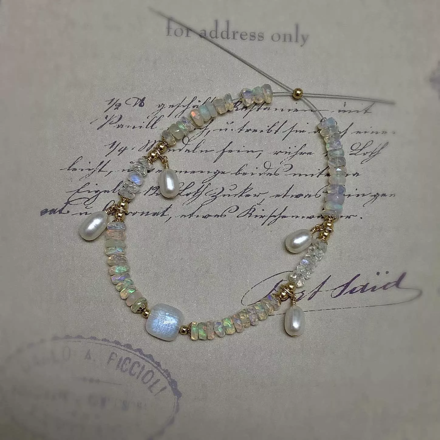 14KGF ❘ 月影流光 蛋白石、珍珠、月光手鍊