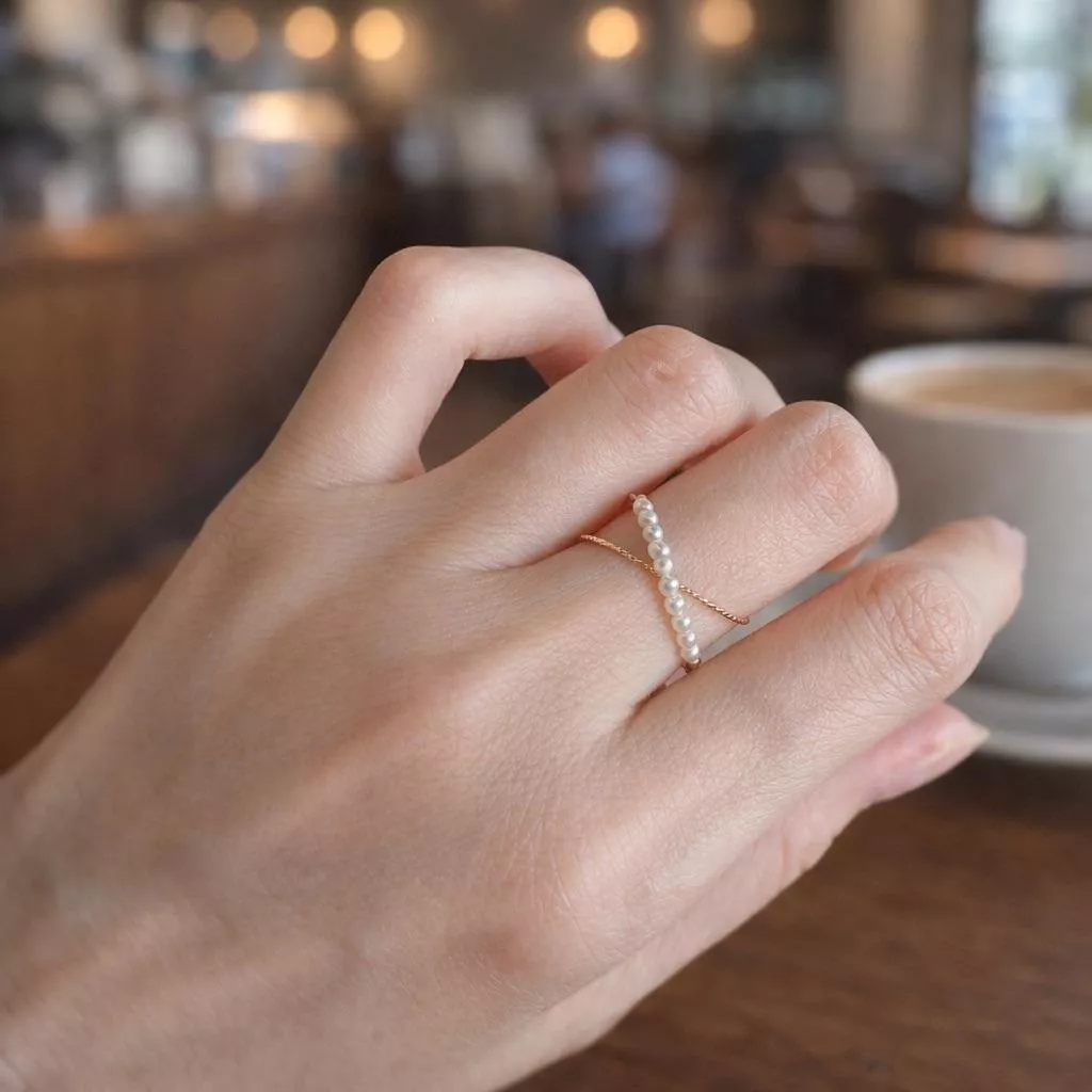 14KGF ❘ 珍珠雙層戒指 / 客製戒圍