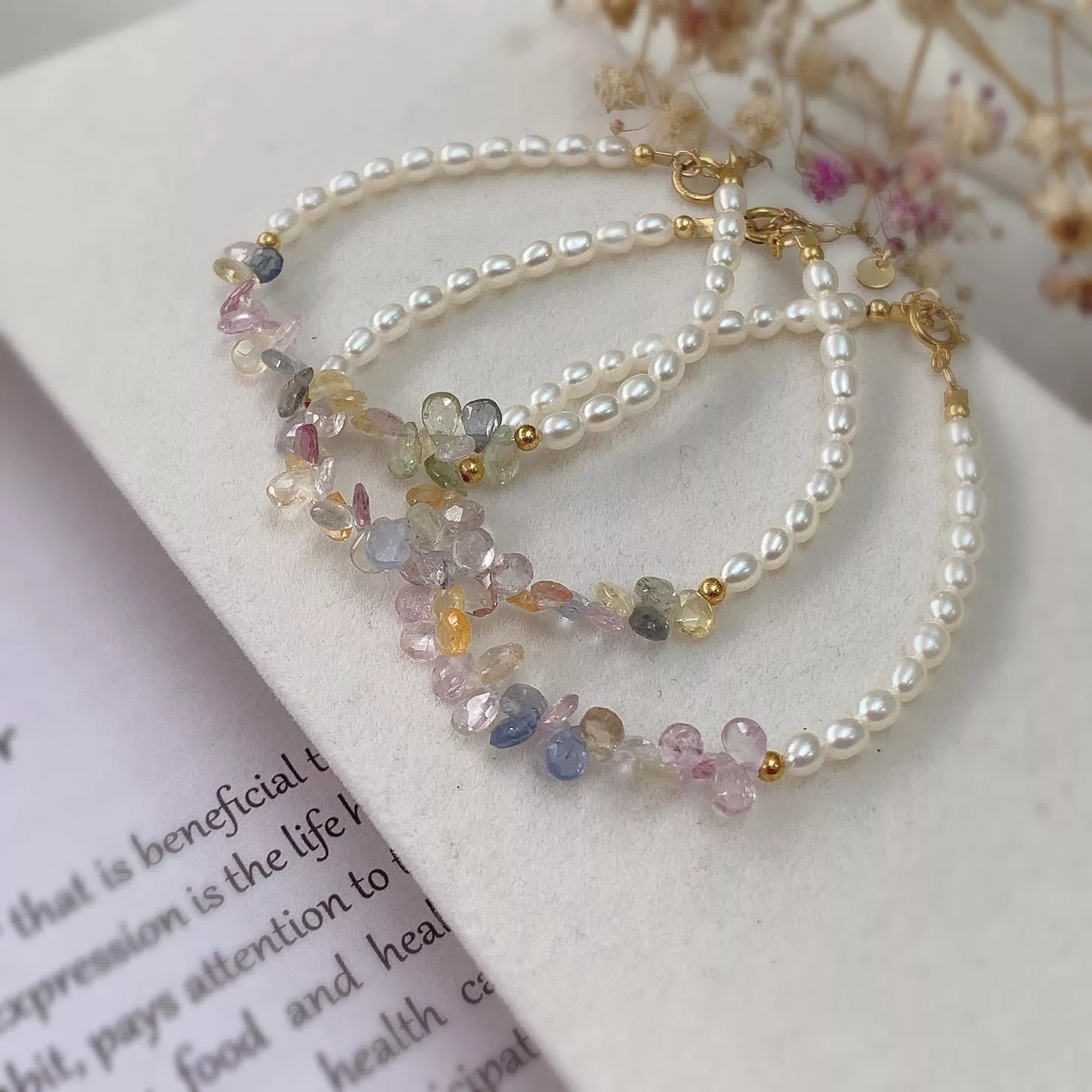 14KGF ❘ 天然藍寶石珍珠手鍊