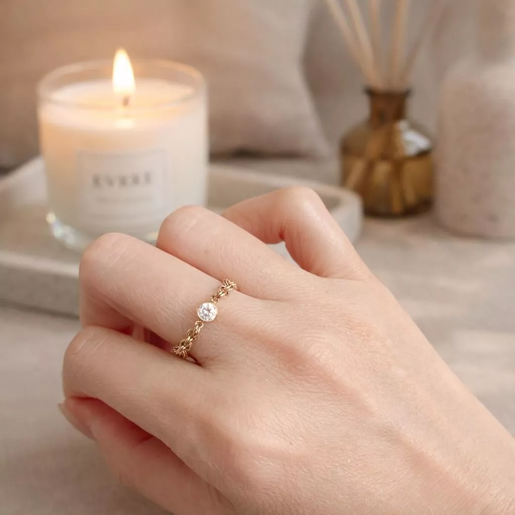 14KGF ❘ 微光流轉 編織鋯石戒指 / 客製戒圍