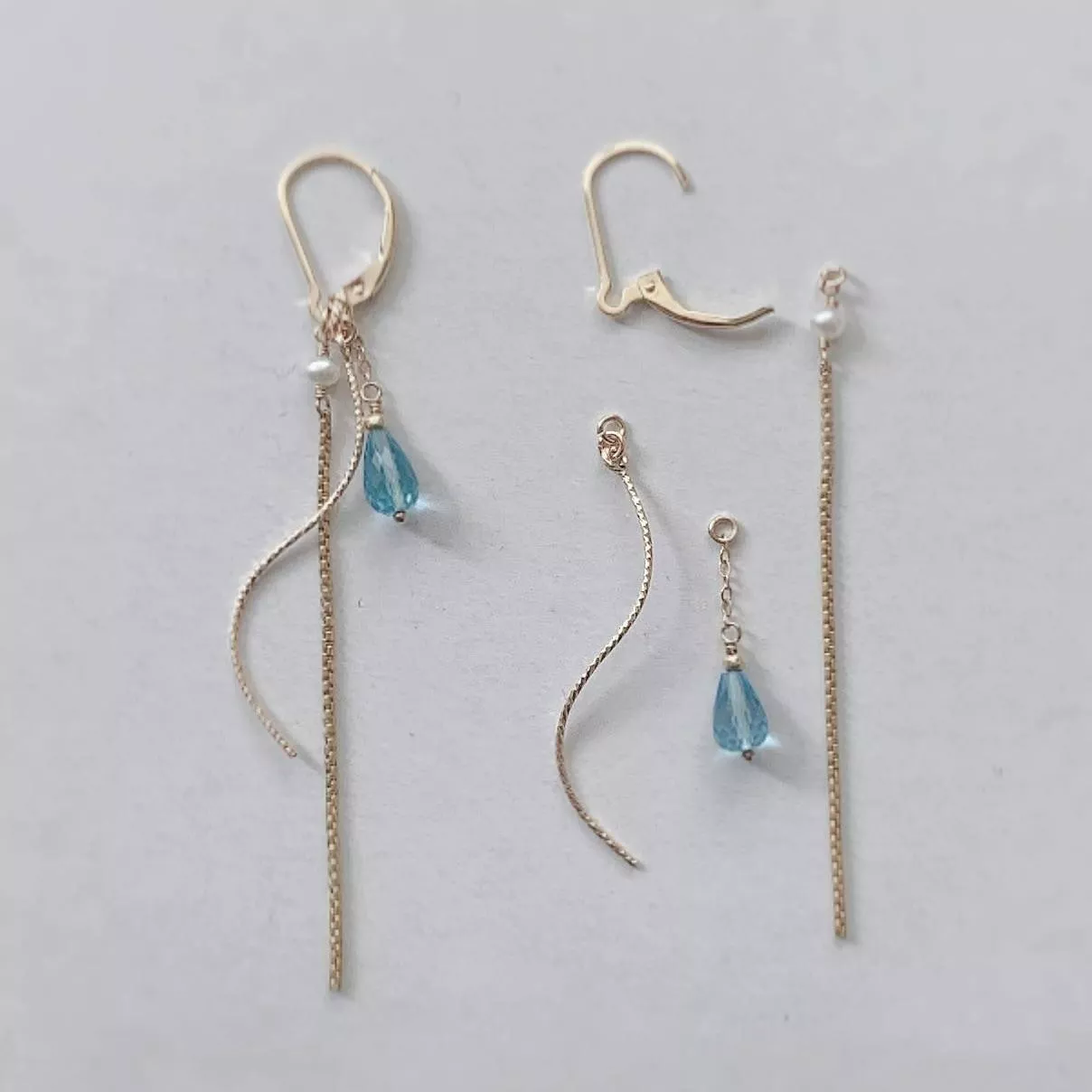 14KGF  ❘  精切托帕石 可拆式雙鍊設計耳環