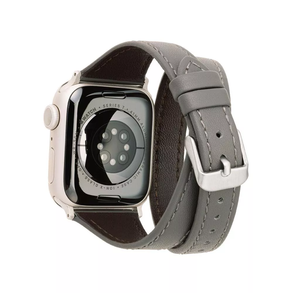 Gramas Apple Watch 38/40/41/42mm 雙重環繞仕女真皮錶帶-灰