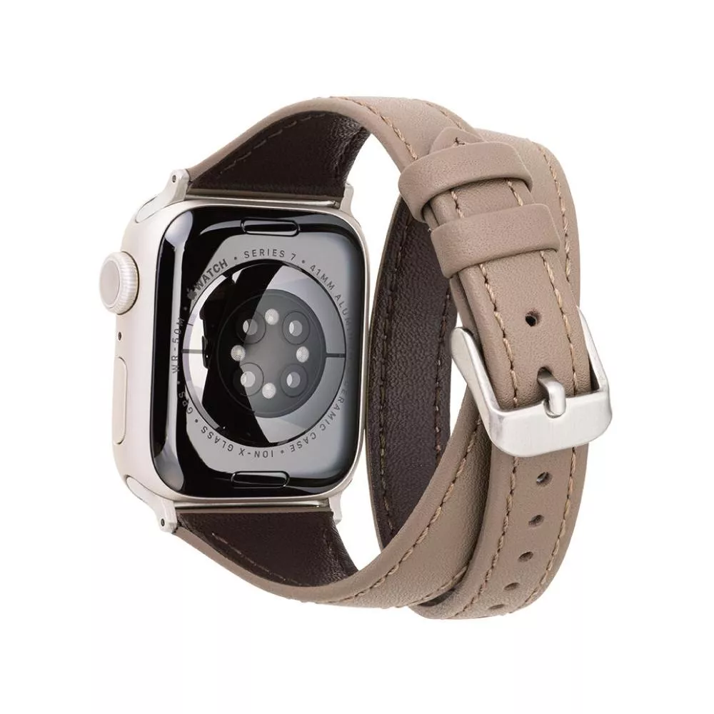 Gramas Apple Watch 38/40/41/42mm 雙重環繞仕女真皮錶帶-大象灰