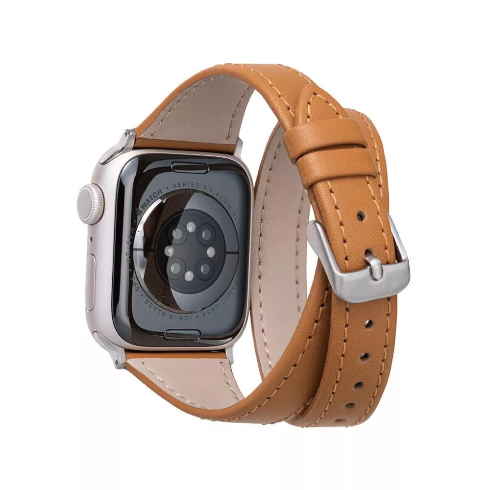 Gramas Apple Watch 38/40/41/42mm 雙重環繞仕女真皮錶帶-棕