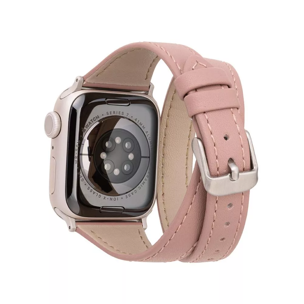 Gramas Apple Watch 38/40/41/42mm 雙重環繞仕女真皮錶帶-粉