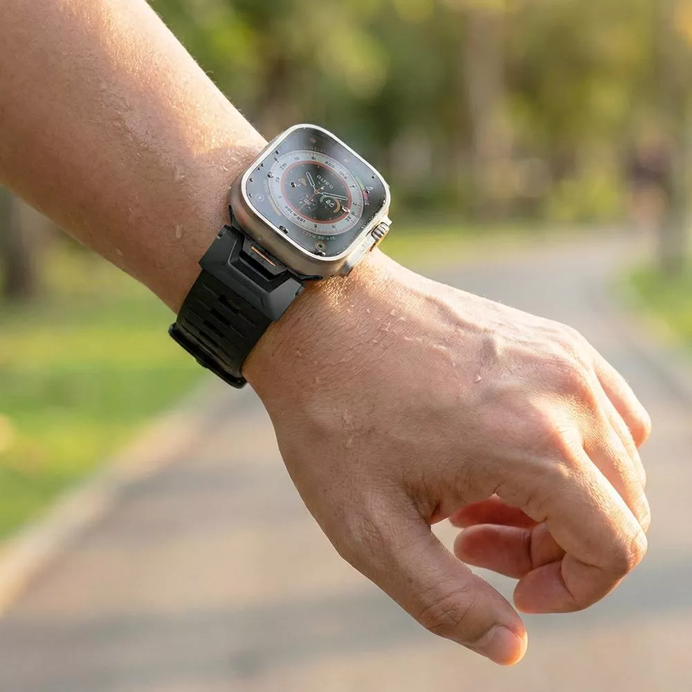 Gramas Apple Watch 44/45/46/49mm Domino 鋅合金運動矽膠錶帶-黑