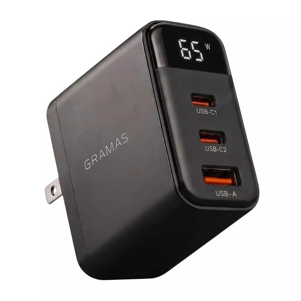Gramas 65W 數位顯示快充頭 (2C1A) 黑