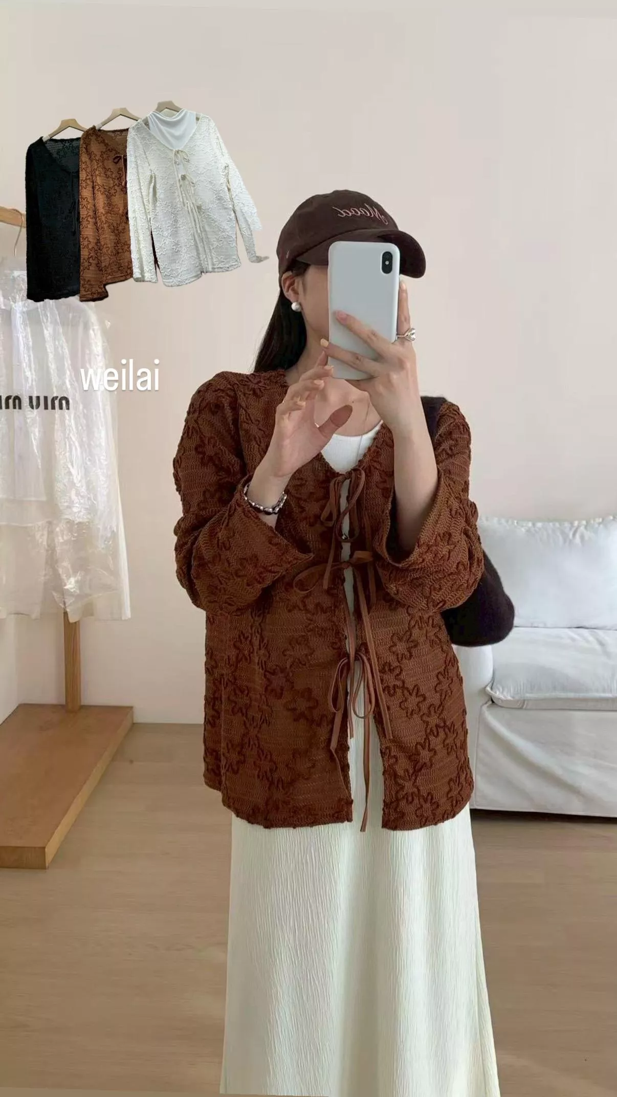 立體圖騰🌸綁帶罩衫 2color