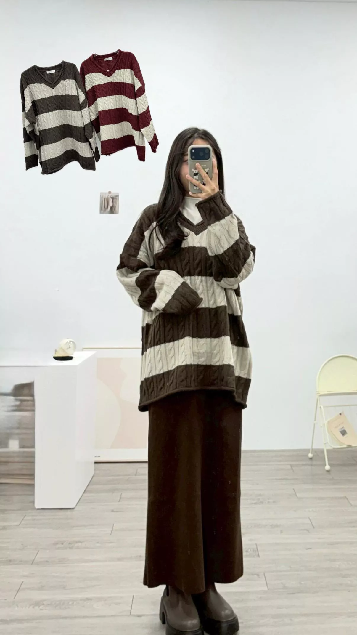 跳色條紋寬鬆麻花衣 2color