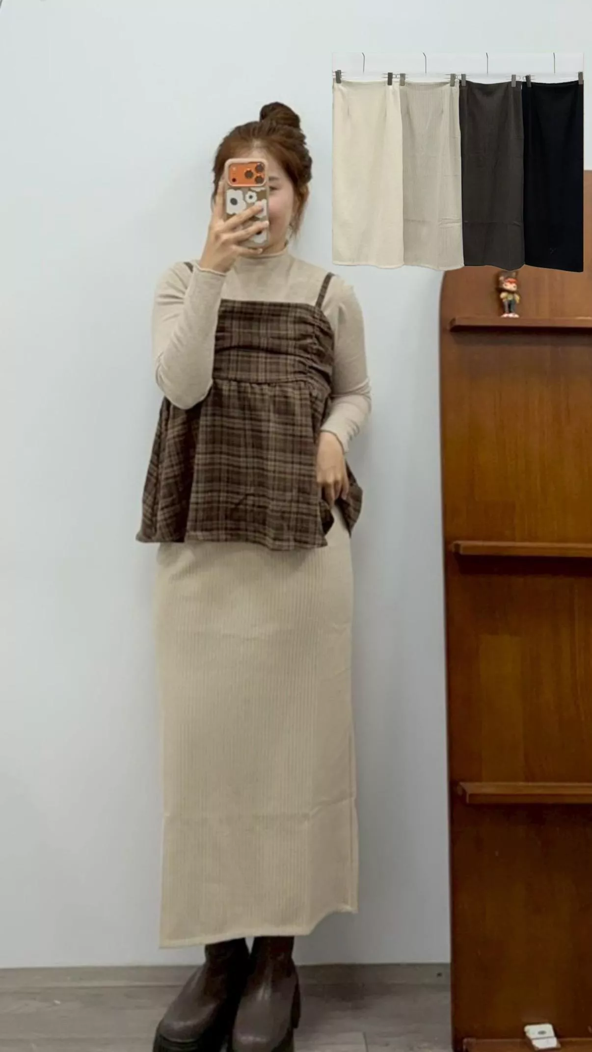 棉質坑條挺版半身裙 4color