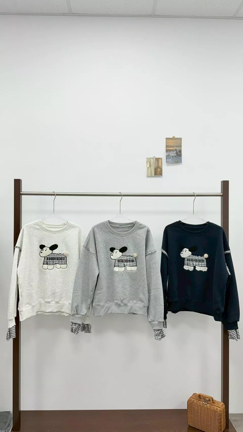 格紋配色狗狗內絨毛T 3color