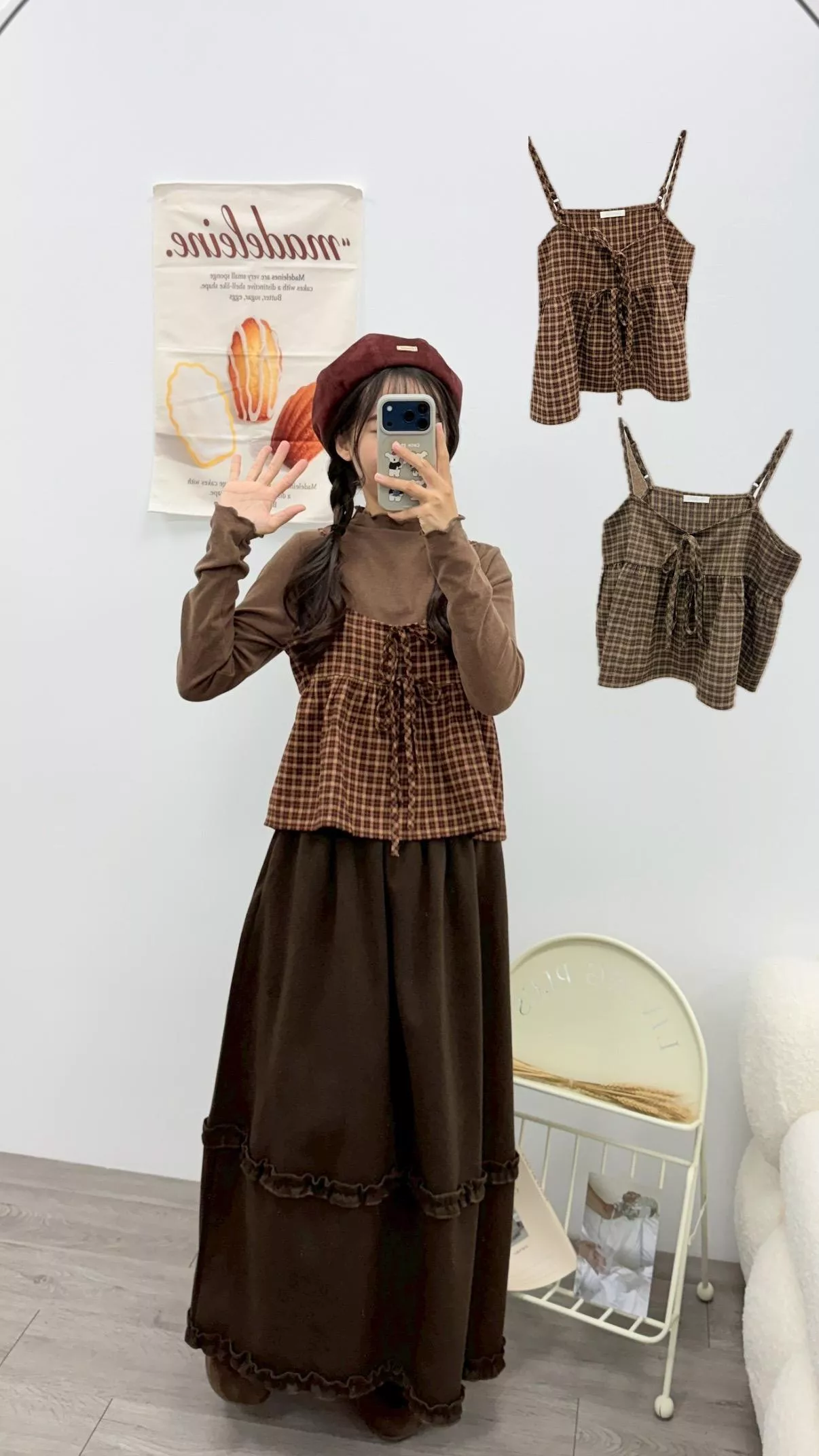 復古格紋假綁帶背心 2color