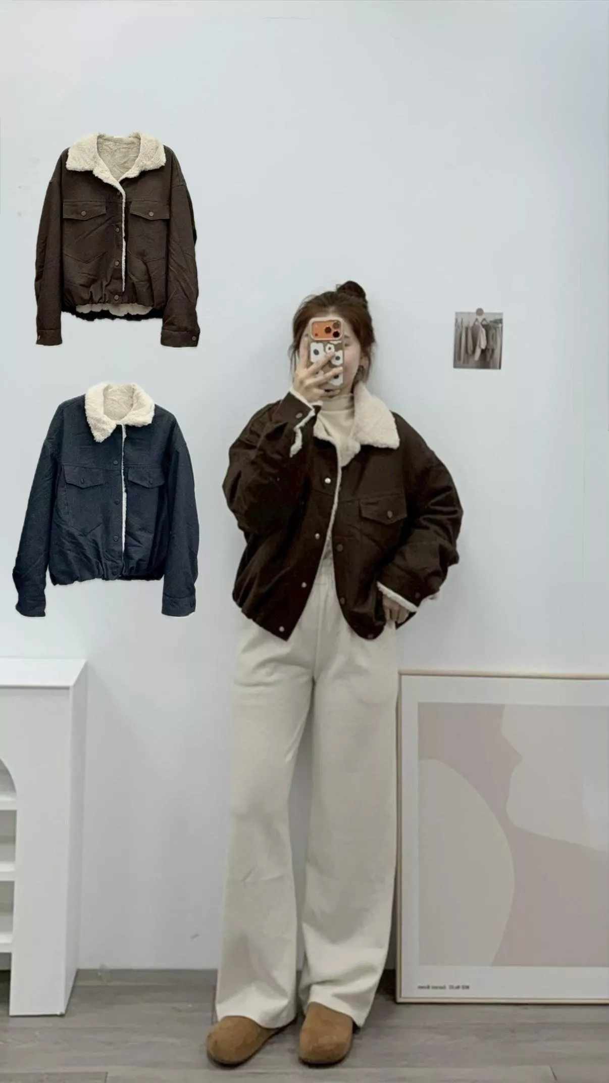 牛仔水貂毛保暖外套 2color