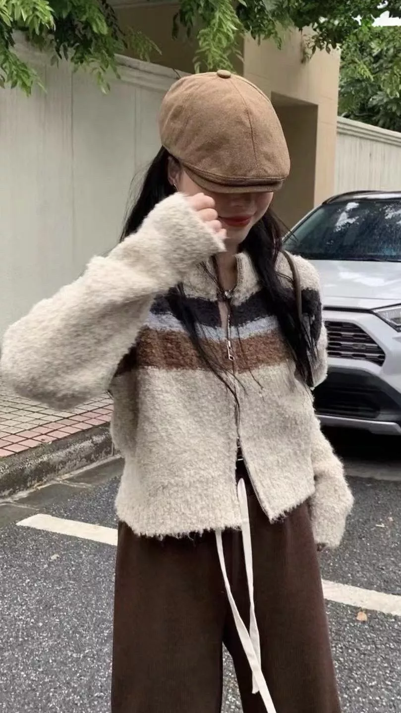 漸層鬆餅拉鍊外套/上衣 2color