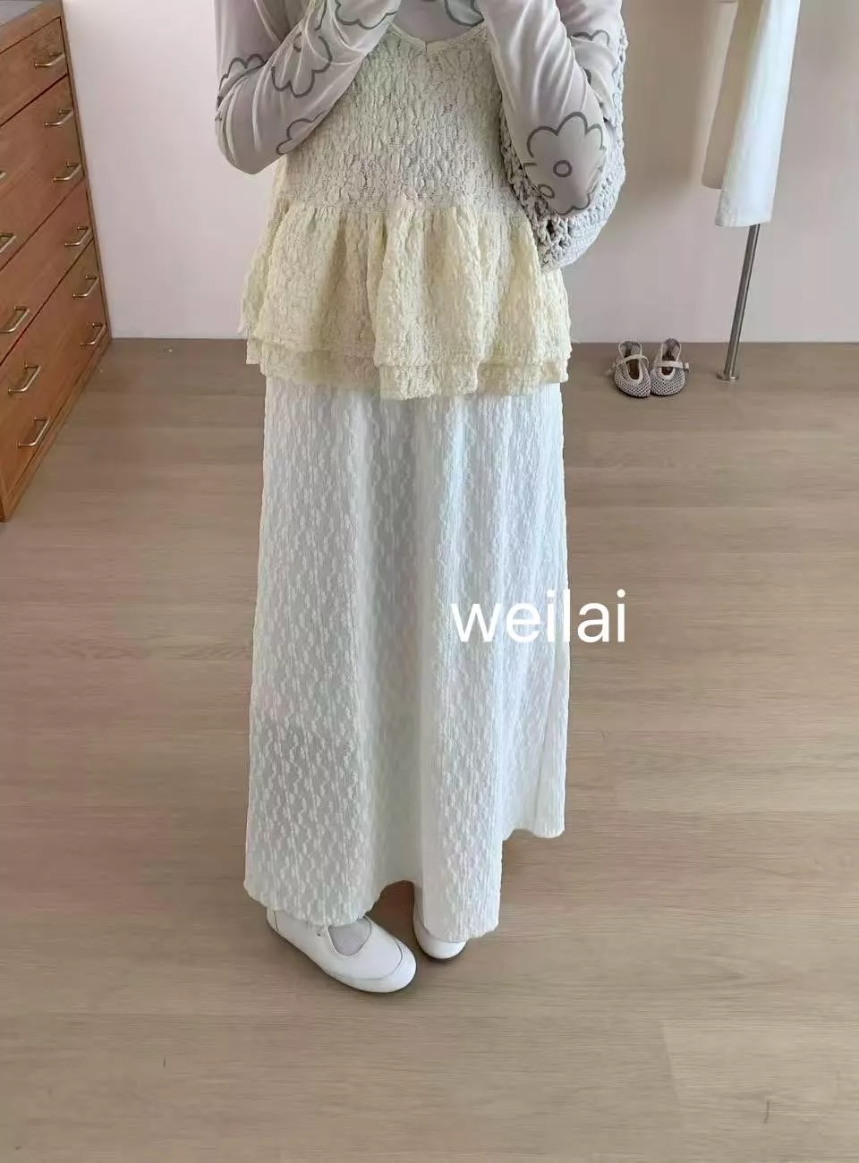 抽繩鏤空提花A字半身裙 2color