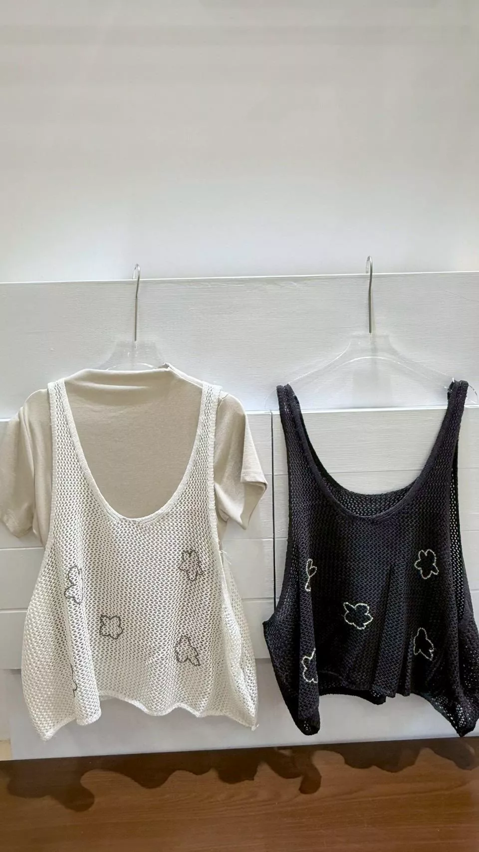 描邊花花薄針織背心 2color