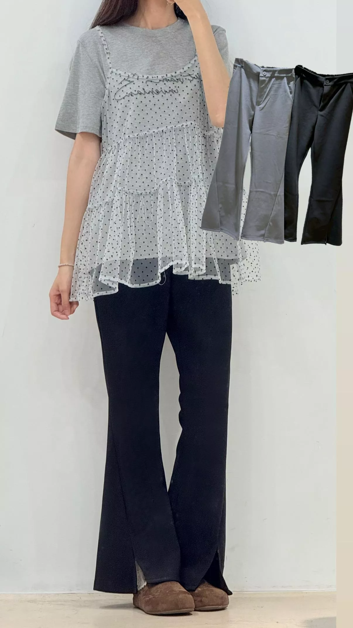 日常顯瘦前開叉微喇叭長褲 2color