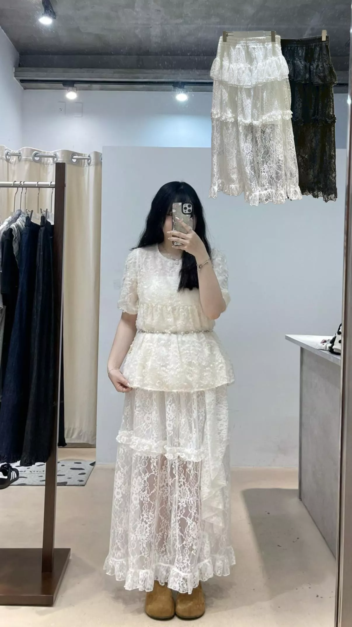 若隱透感蕾絲半身裙 2color