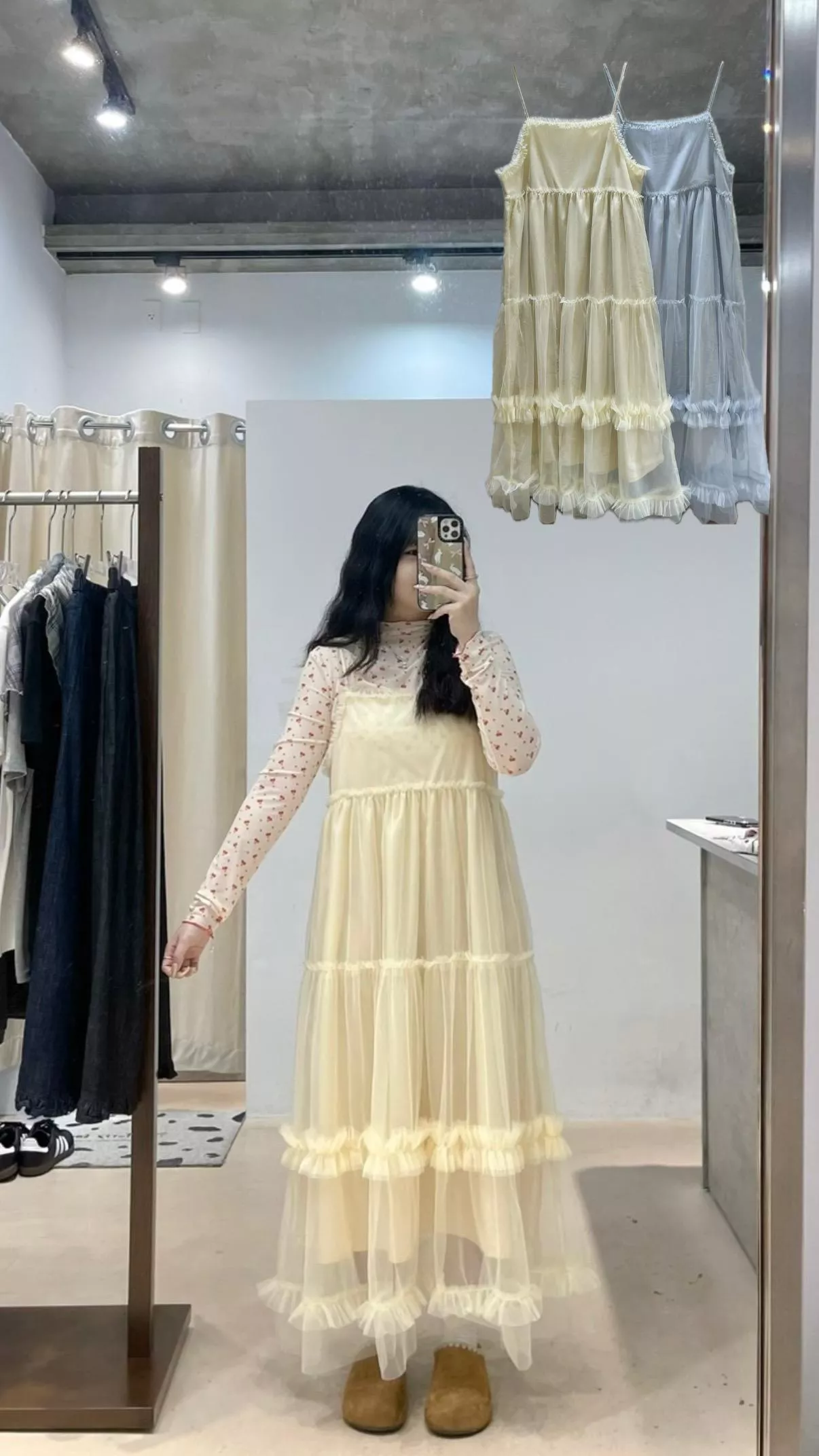 涼感雪紗蛋糕長洋裝（肩帶可調整長度） 2color