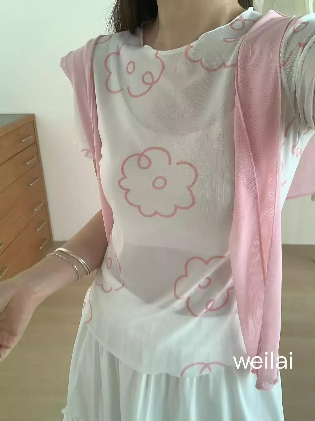 描邊花彈力短袖內搭5color