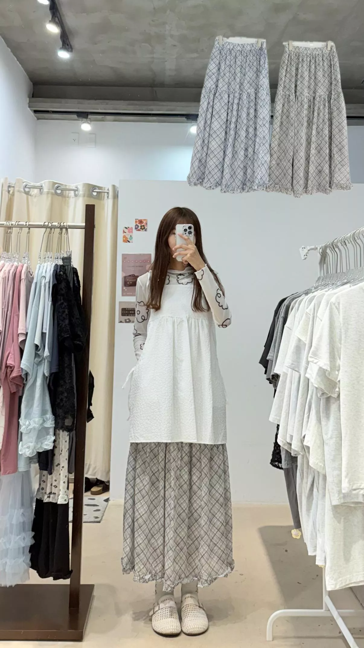 柔霧格紋半身裙 2color