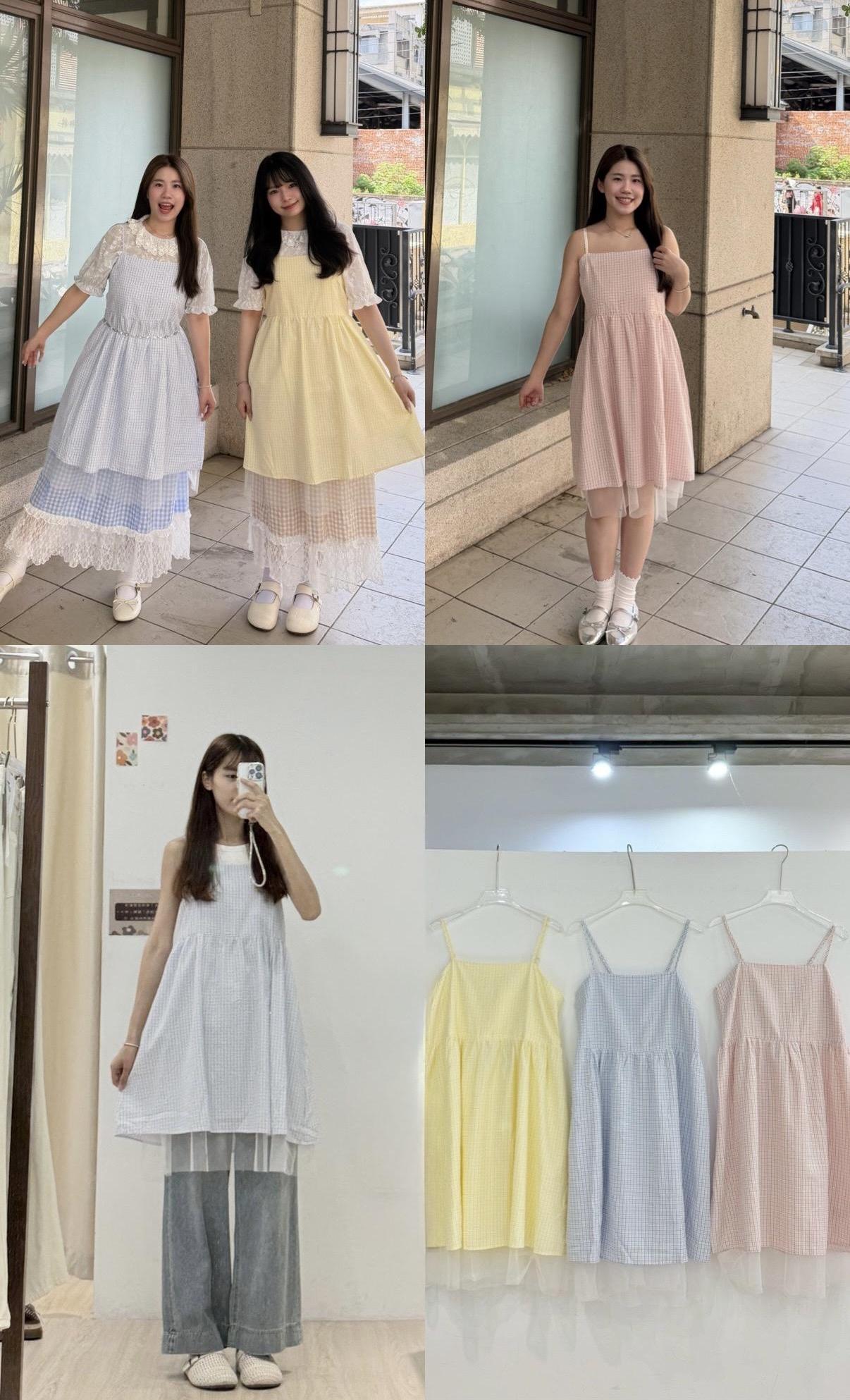格紋拼接紗長版背心 3color