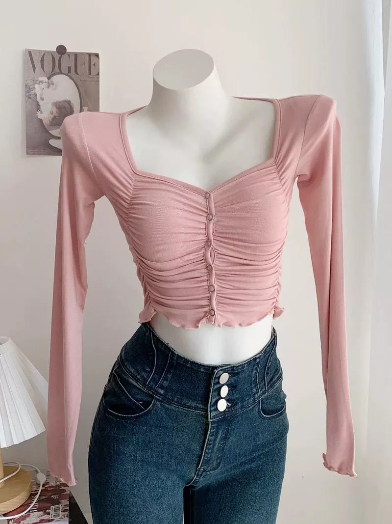 市集熱賣! 韓國版型墊肩抓皺排扣上衣