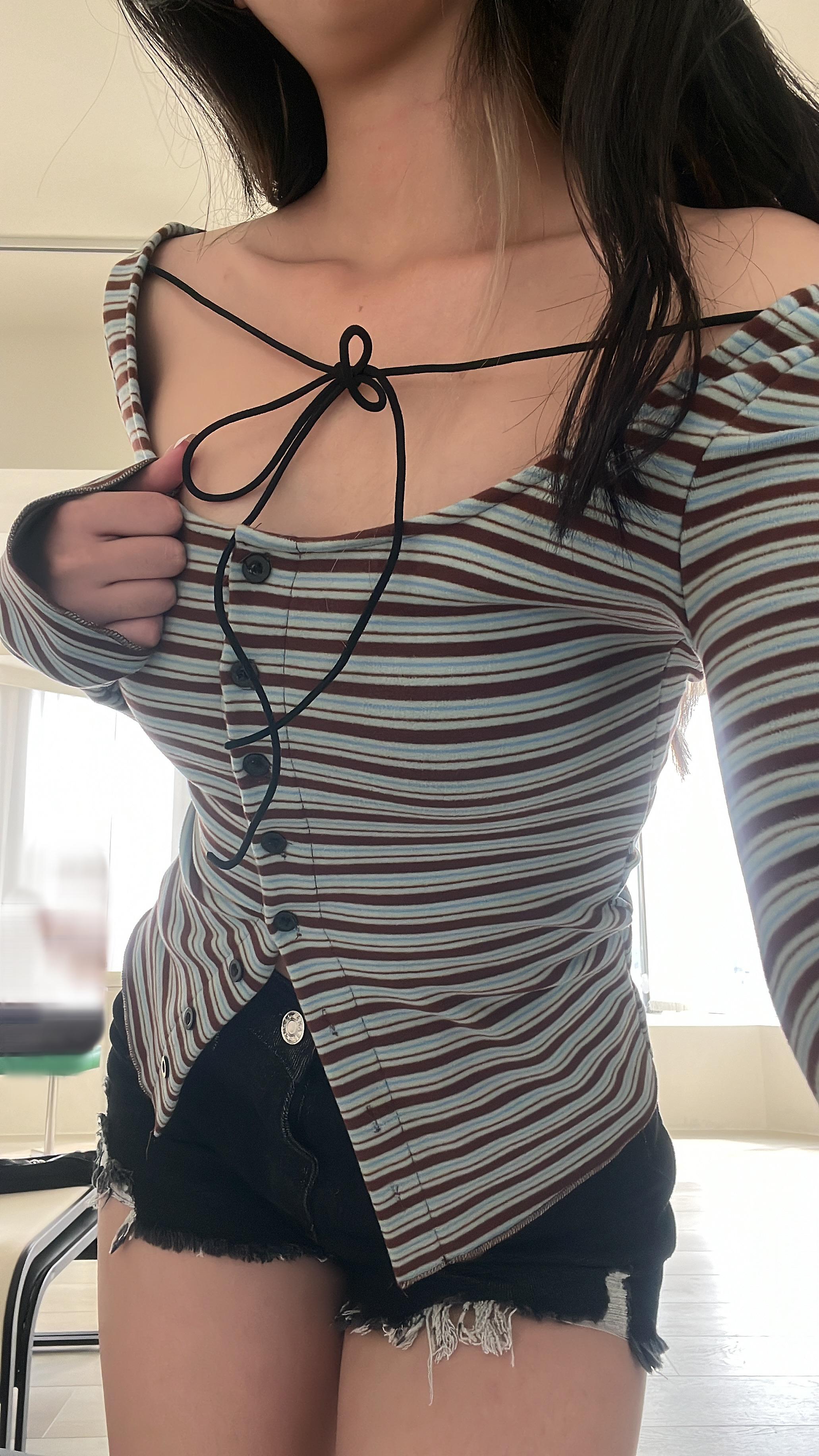 純欲少女 復古條紋綁繩上衣