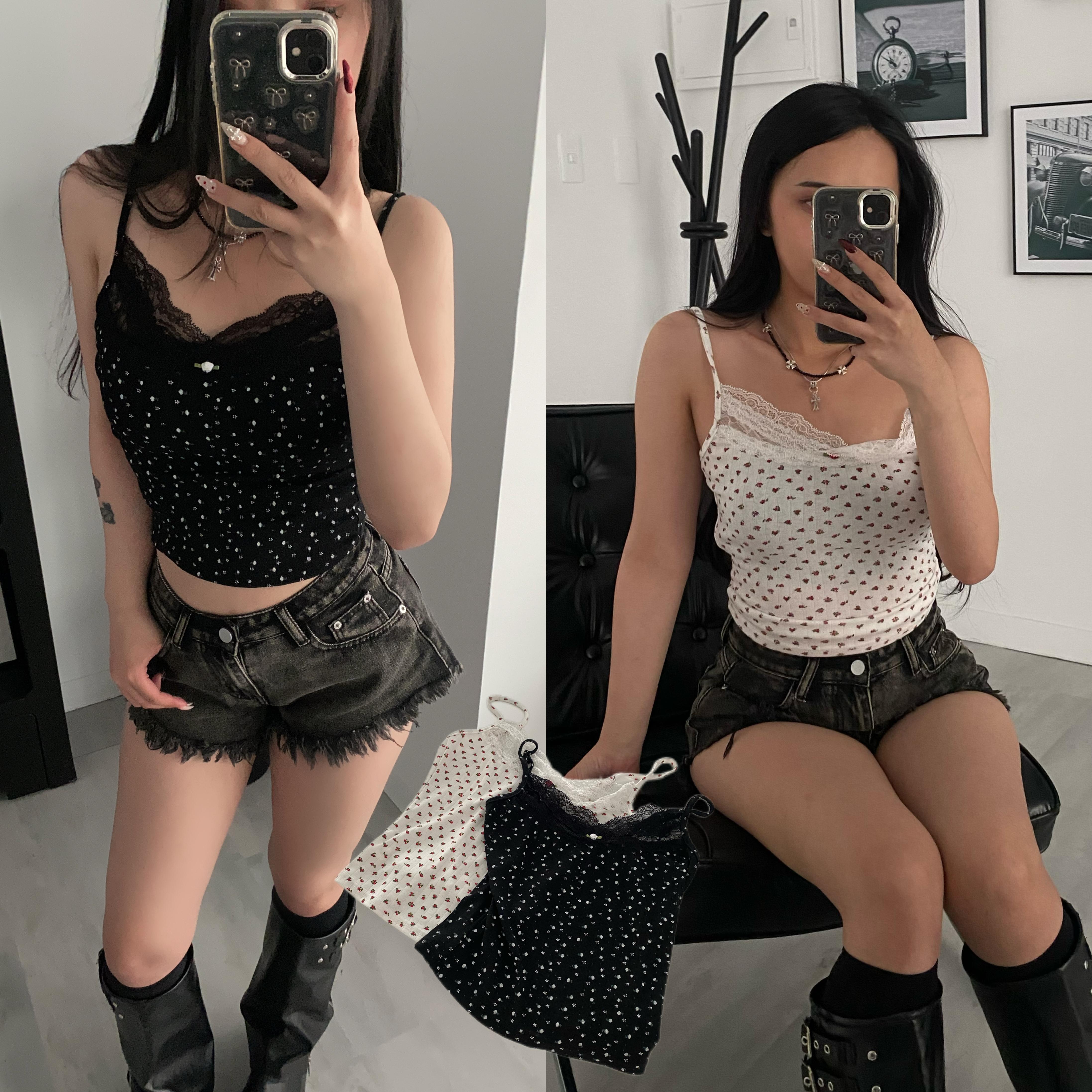 （現貨 售完不補）美式甜心 復古碎花蕾絲背心