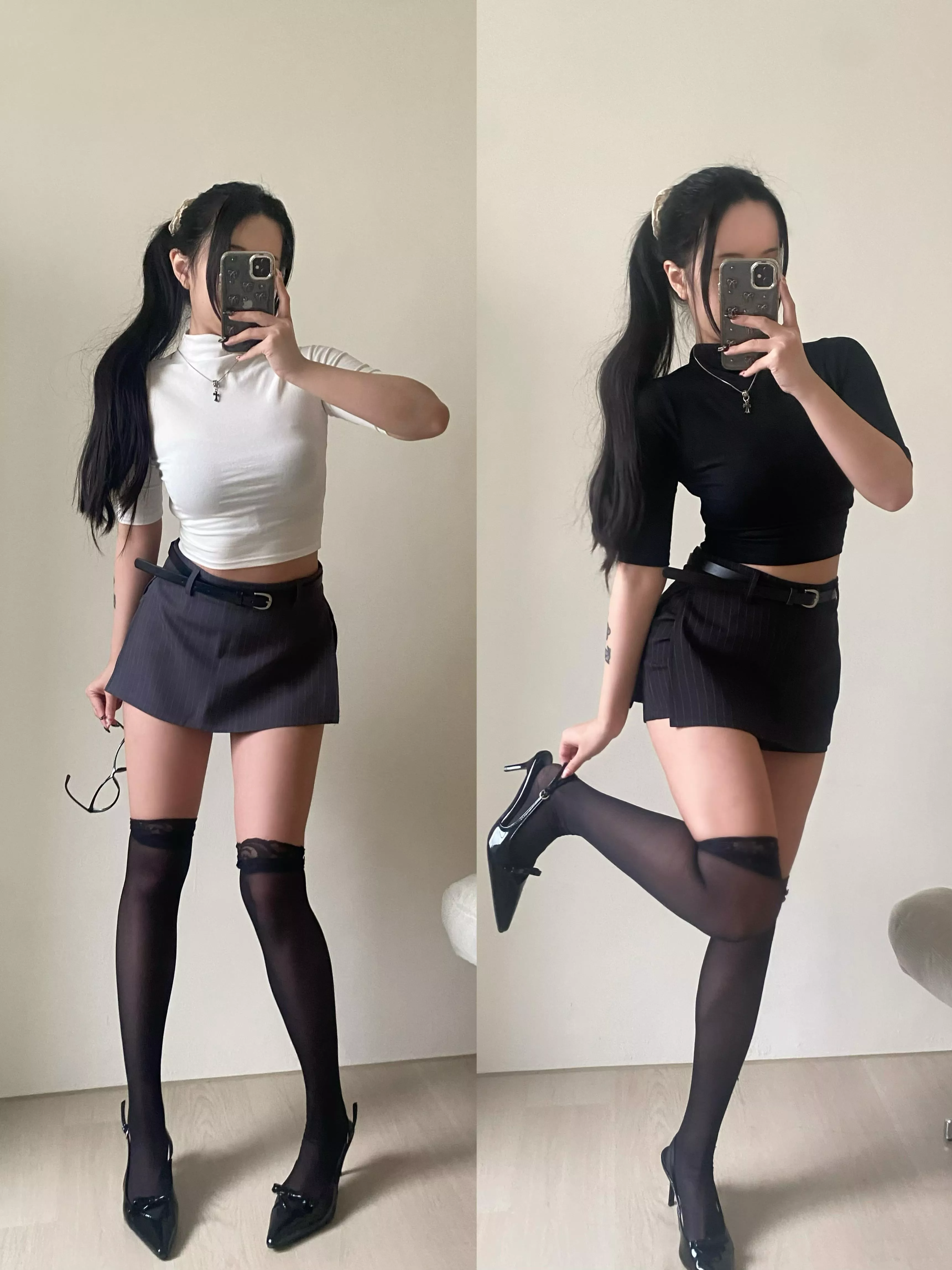 成熟姊姊風 半高領上衣/腰帶西裝短裙