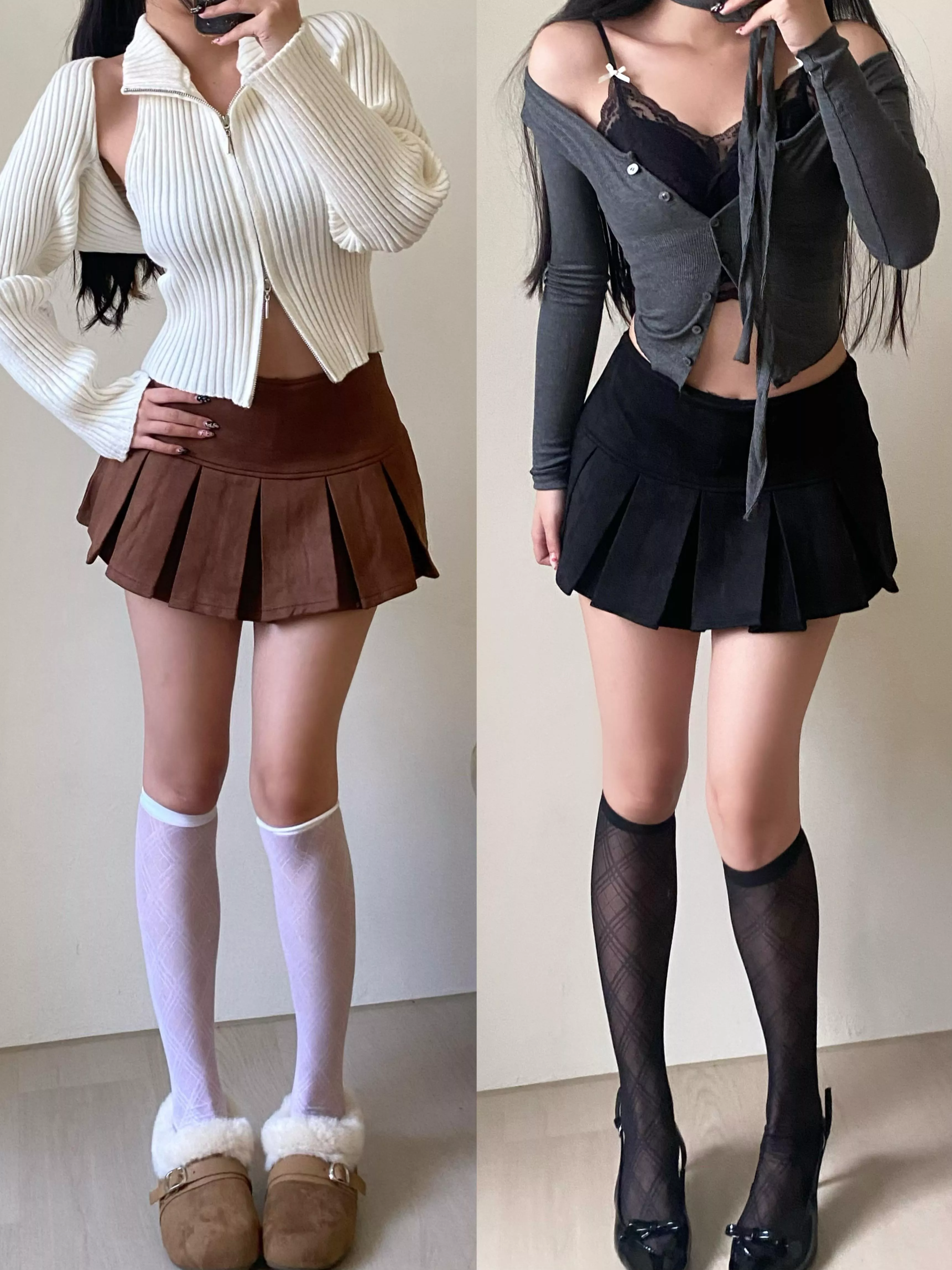 秋冬氛圍麂皮百褶裙