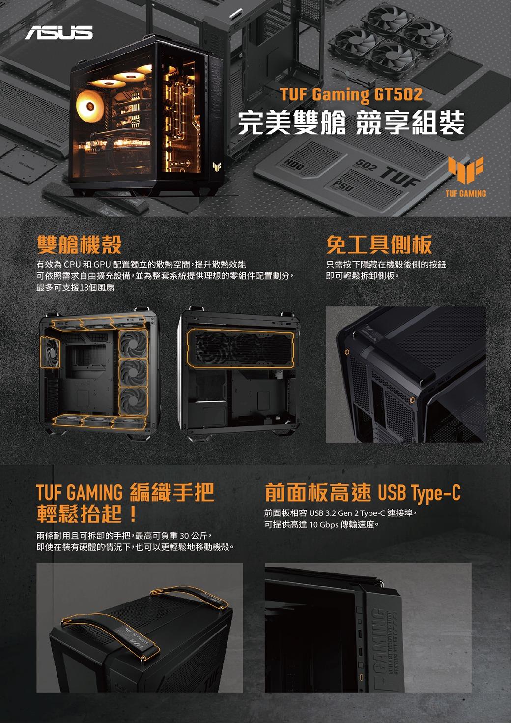 華碩 TUF Gaming GT502 電競雙艙機殼 黑/白