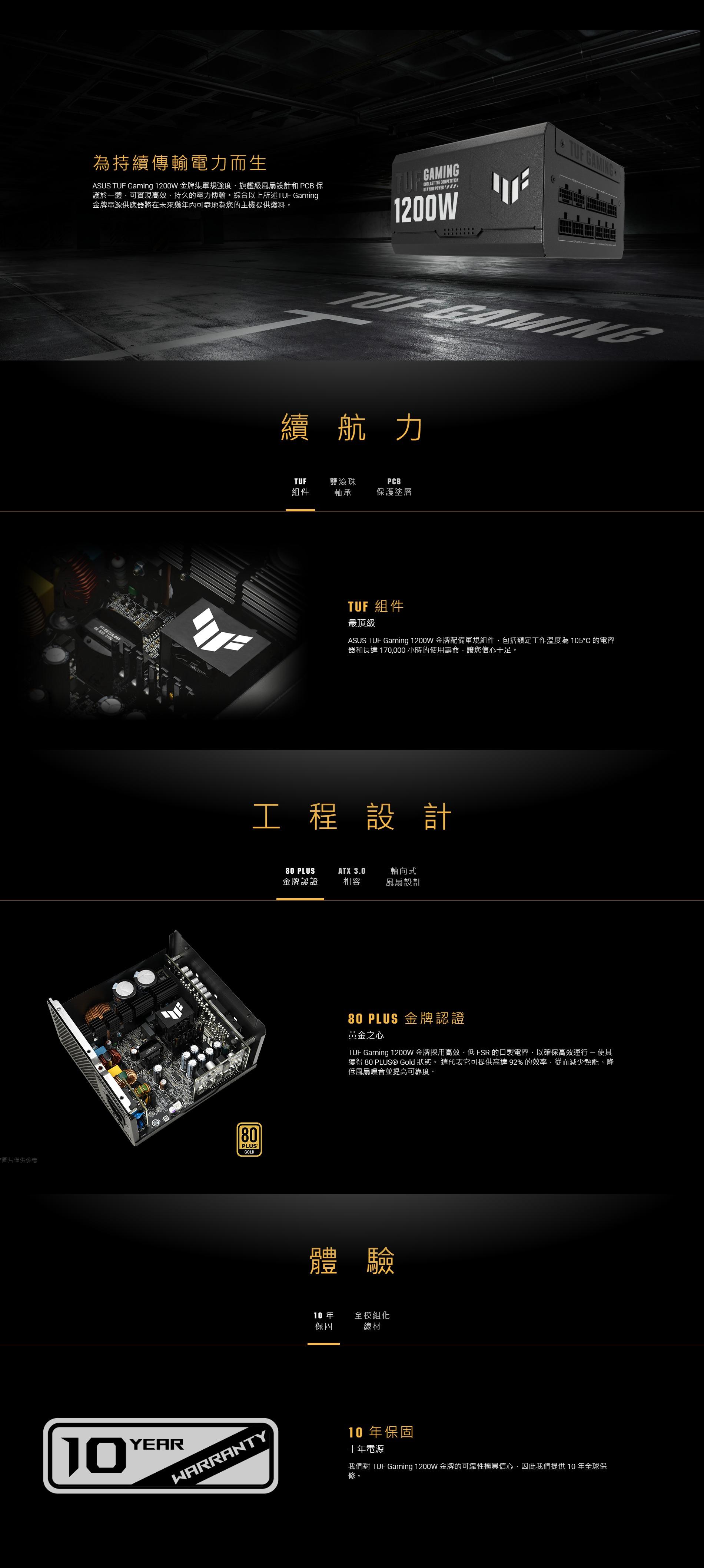 華碩 TUF GAMING 1200G 1200W ATX3.0 金牌 電源供應器