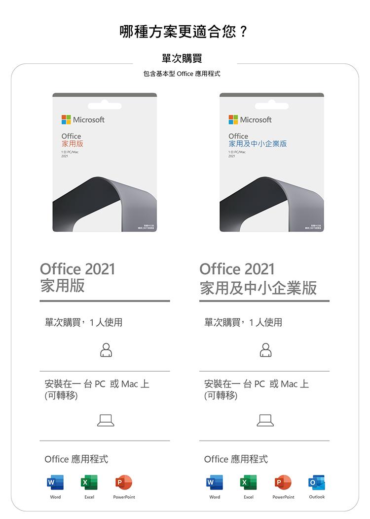 微軟 Office 2021 中文 家用及中小企業版盒裝 (拆封後無法退換貨)