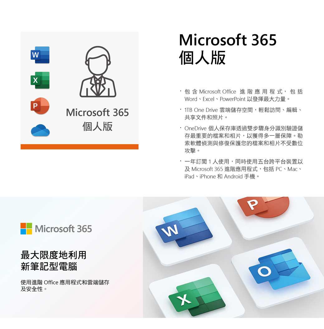 微軟 Microsoft 365 個人版一年盒裝 (拆封後無法退換貨)