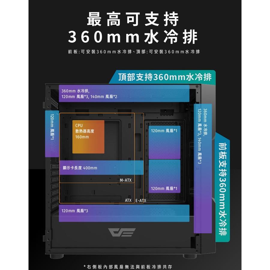 darkFlash DK431【E-ATX】機殼/顯卡長40/CPU高16/側掀玻璃/右側風口/預置4風扇