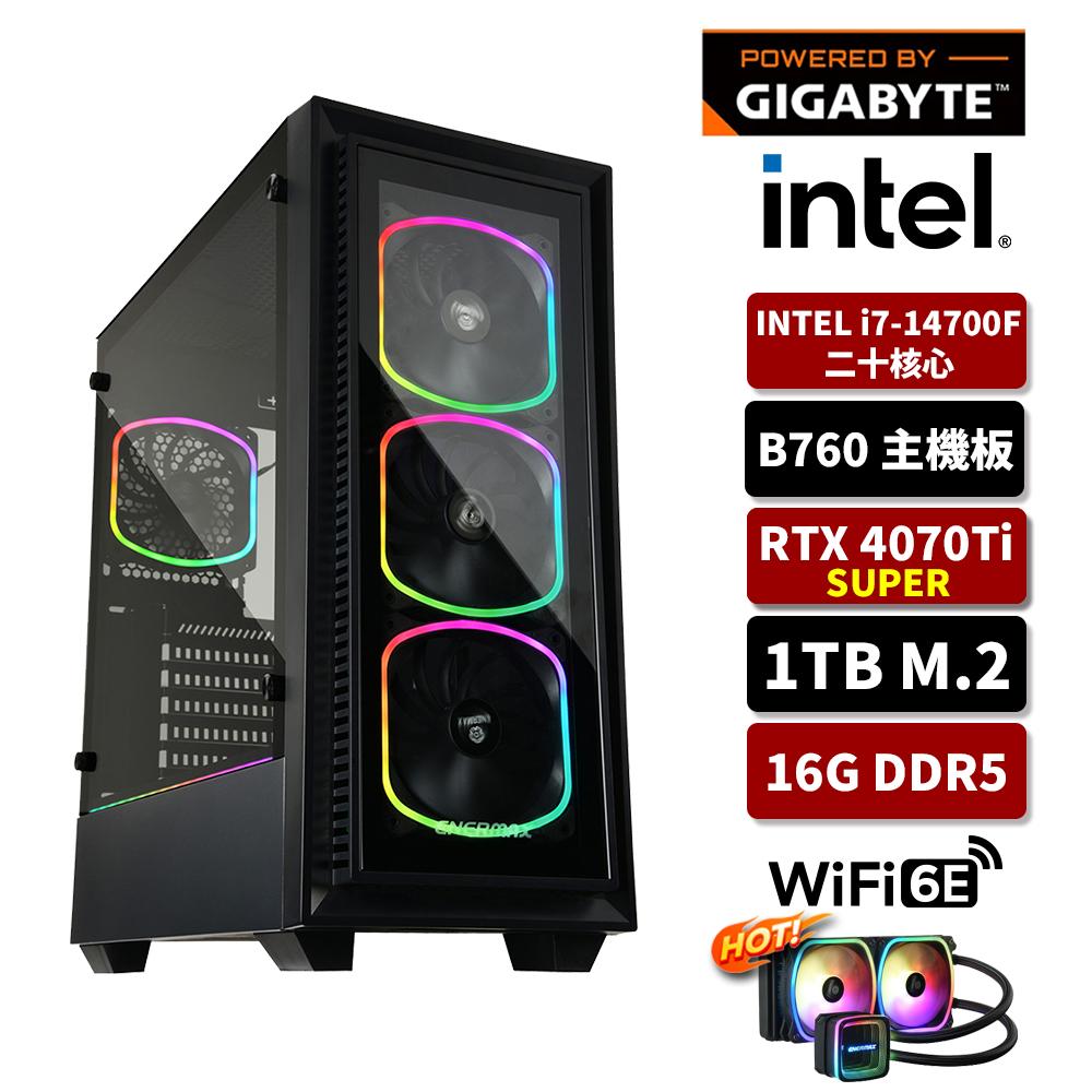 GIGABYTE 技嘉 Intel i7/32G D5/1TB SSD/RTX4080S 16G/WIFI/AI水冷電競主機/AI高階