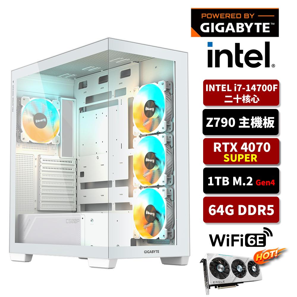 GIGABYTE 技嘉 Intel i7/32G D5/1TB SSD/RTX4070S 12G/WIFI/AI電競主機/ICE-COLD