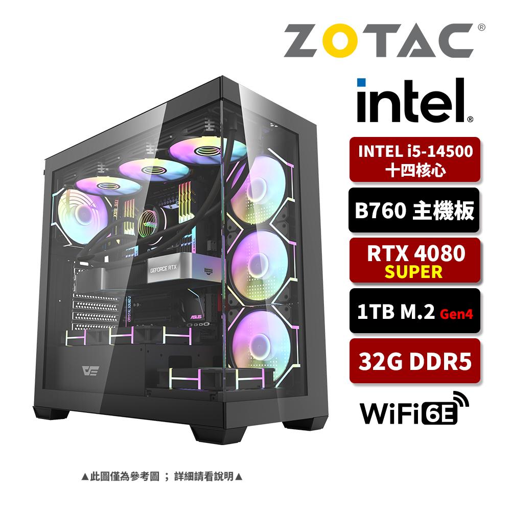 ZOTAC 索泰 Intel i5/32G D5/1TB SSD/RTX4080S/WIFI/AI水冷電競主機/AI世界