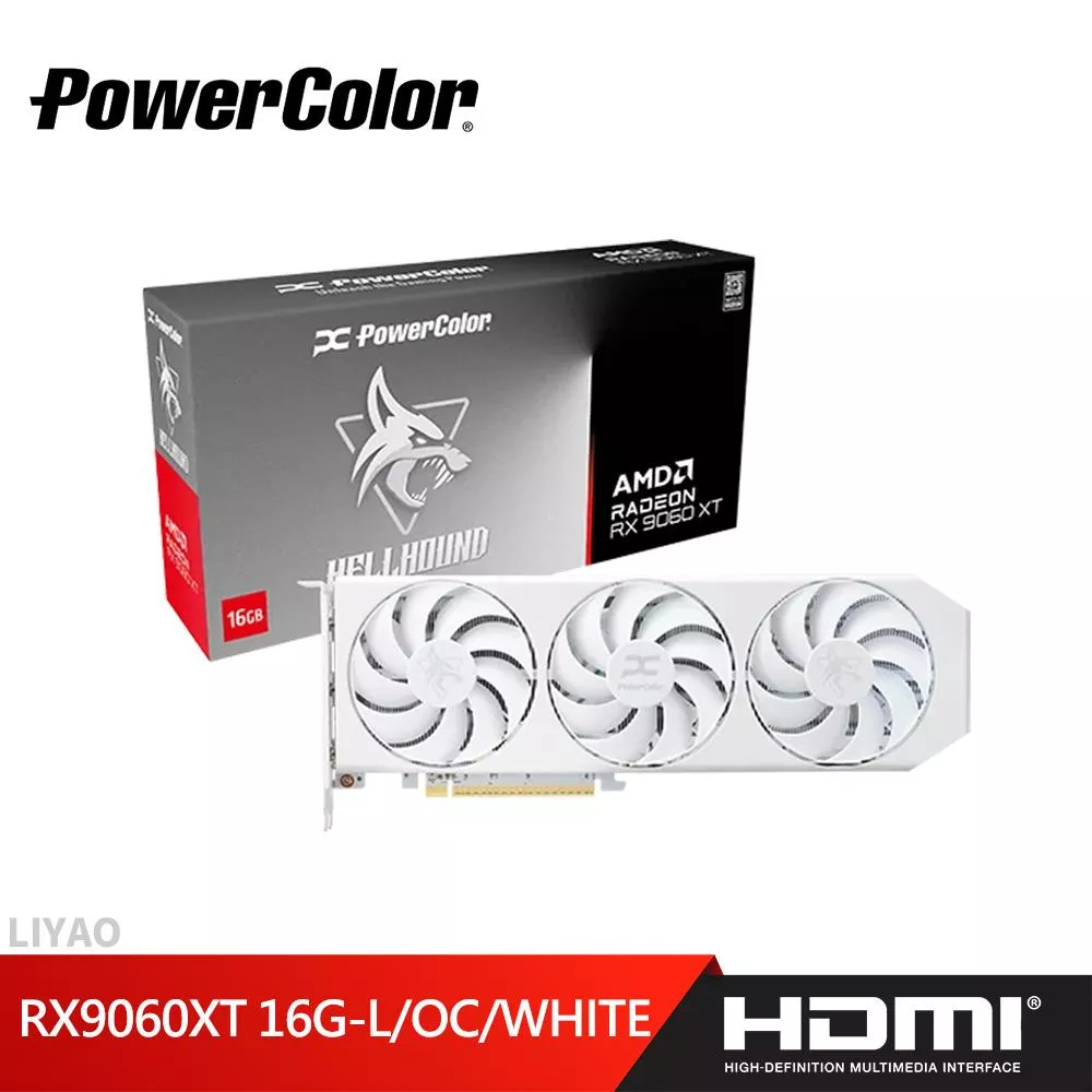 PowerColor 撼訊 RX9060XT 16G-L/OC Hellhound 暗黑犬 白色 顯示卡