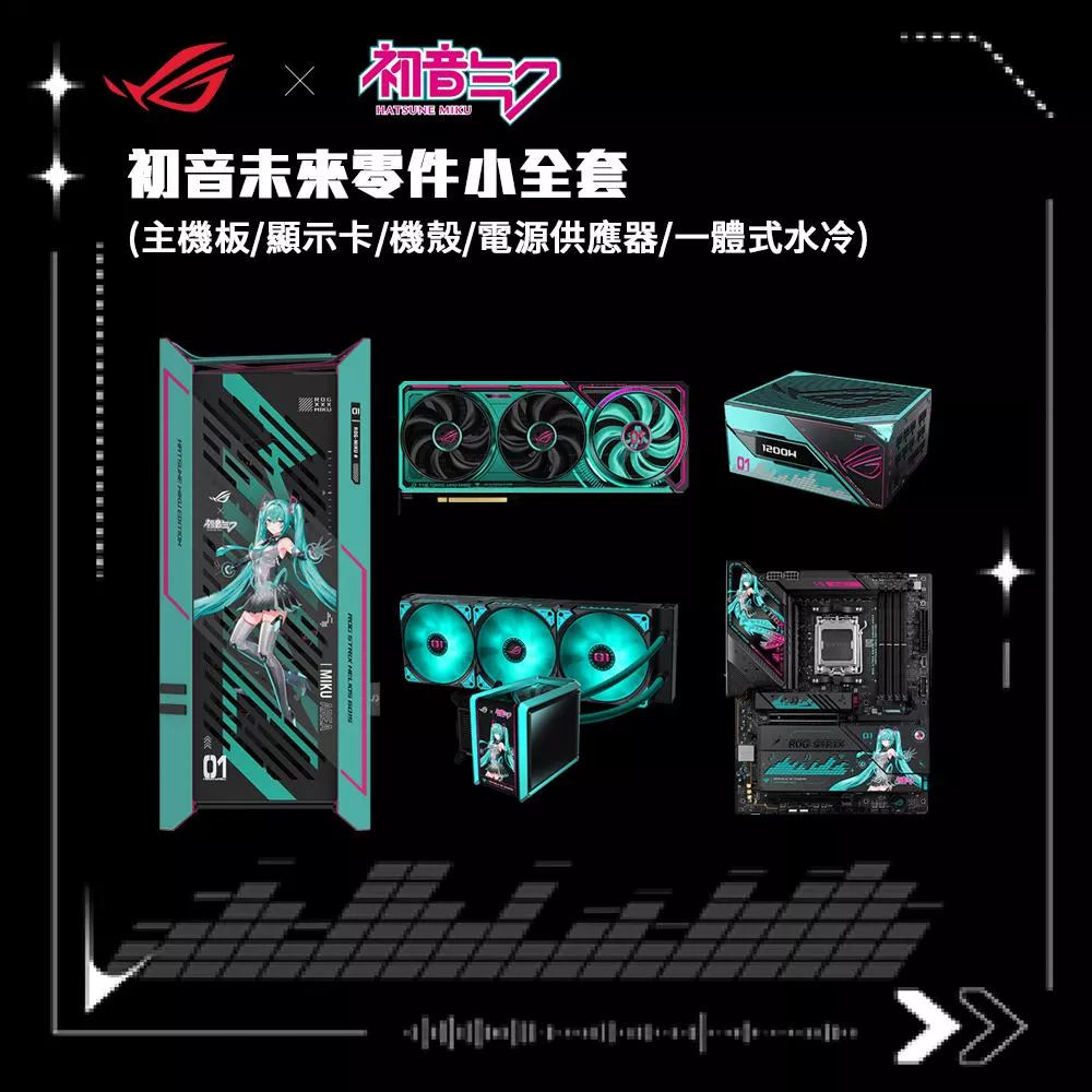 【初音零件小全套組】ROG X 初音未來 MIKU EDITION (主機板/水冷散熱器/顯示卡/主機殼/電供)