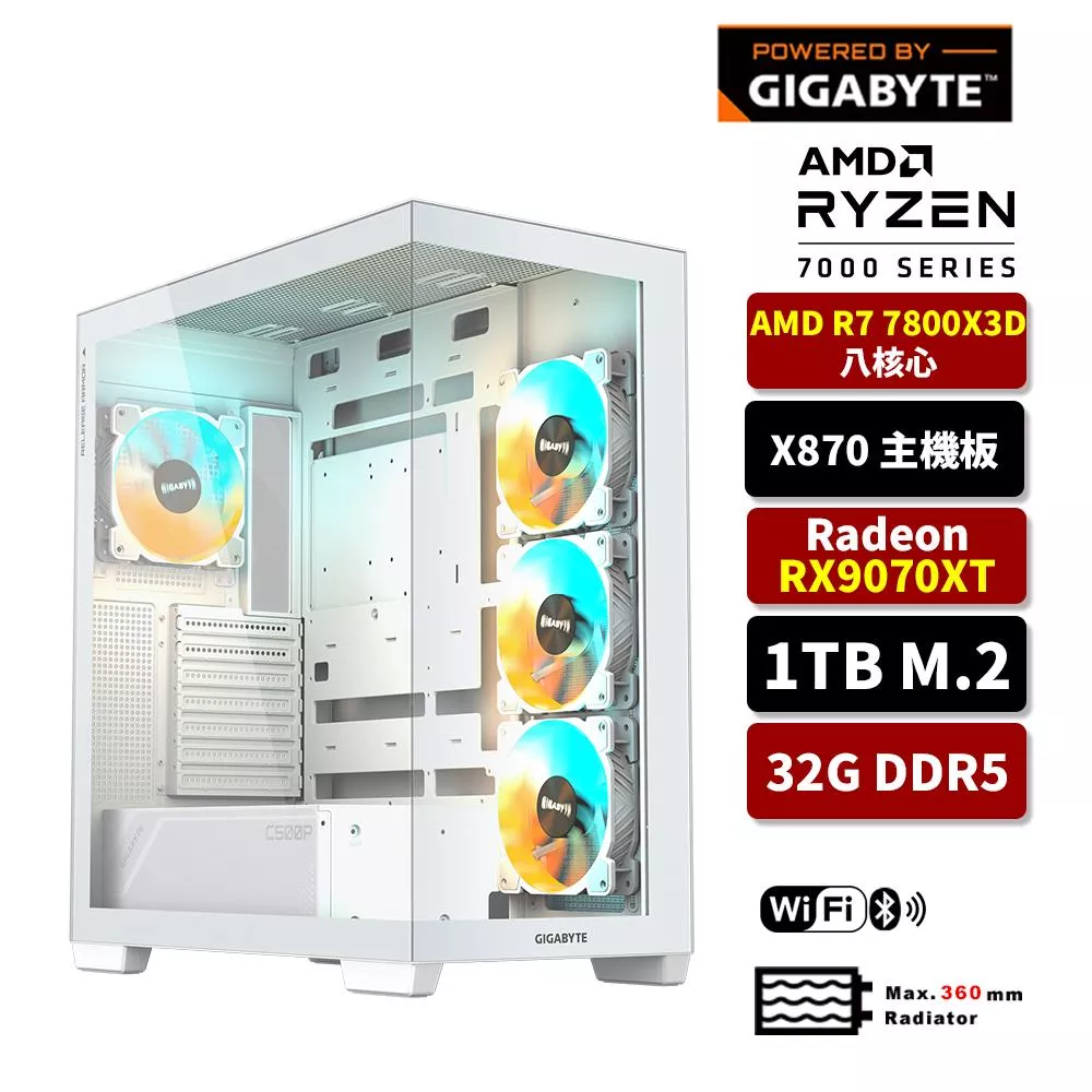 GIGABYTE技嘉 AMD R7 7800X3D/X870/32G D5/1TB SSD/RX9070XT/WIFI/水冷電競電腦