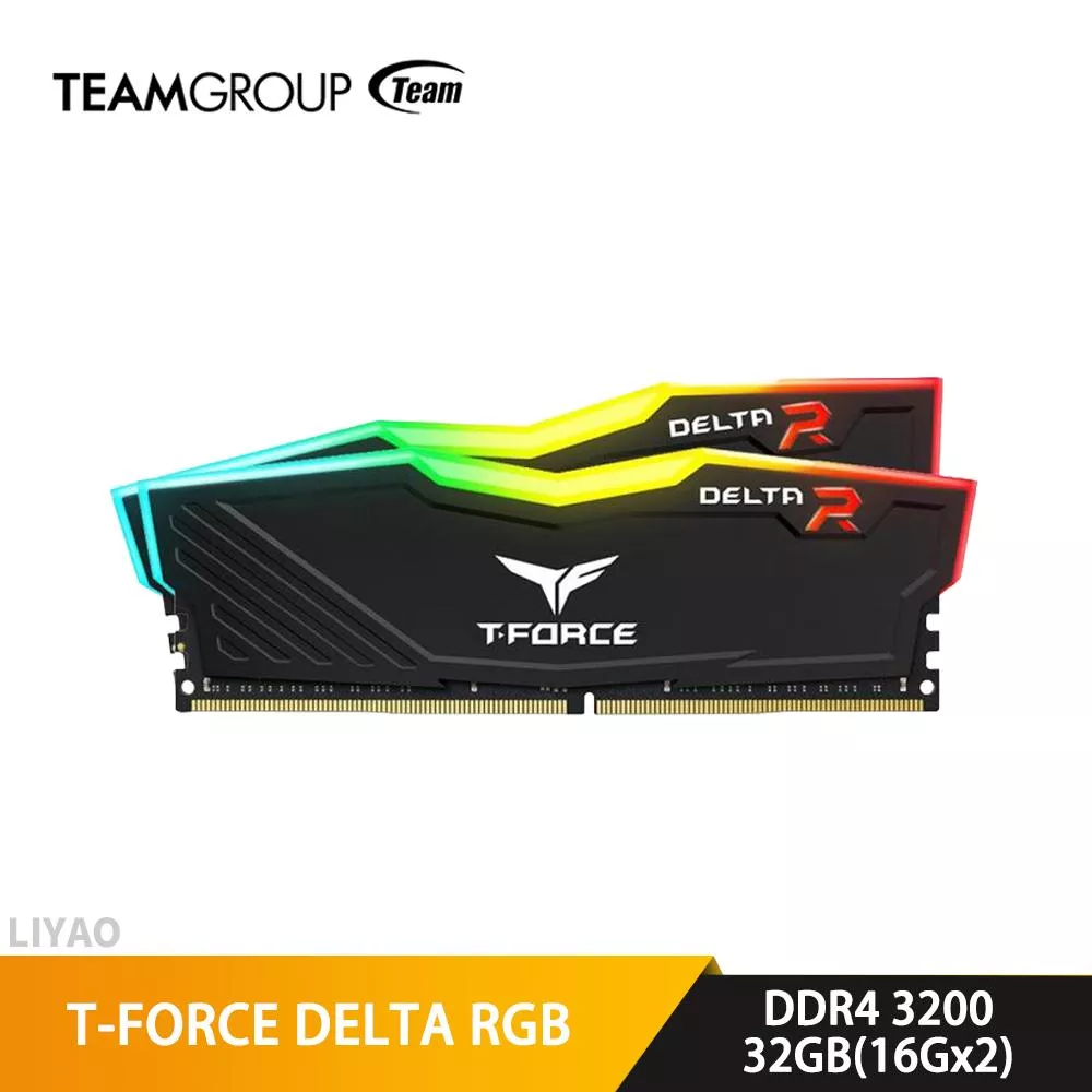 Team 十銓 T-FORCE DELTA RGB 炫光 DDR4 3200 32GB(16Gx2) CL16 黑色 桌上型超頻記憶體