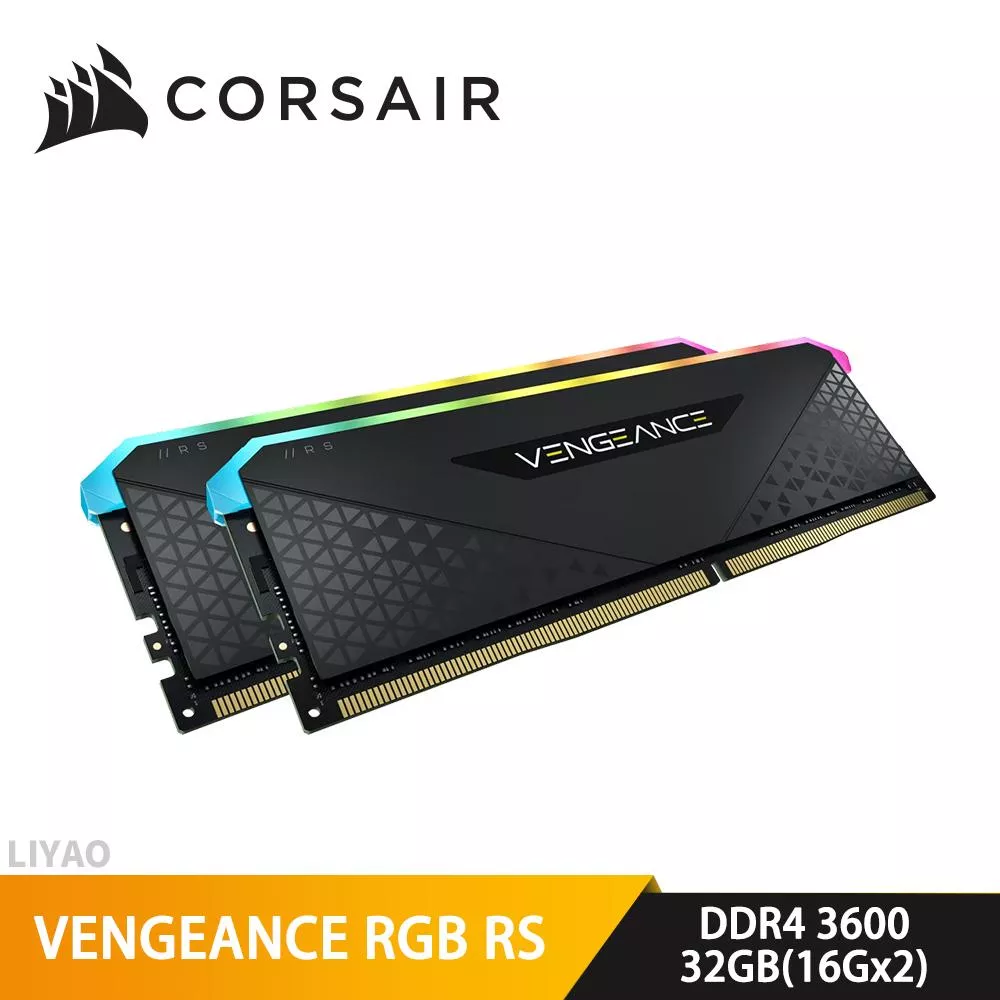 CORSAIR海盜船 VENGEANCE RGB RS DDR4 3600 32GB(16Gx2)桌上型記憶體-黑色
