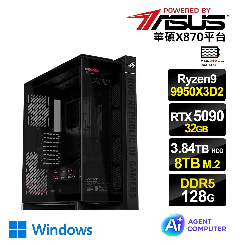 【AI AgentC】GeForce RTX5090/AMD R9 9950X3D2/X870/128G D5/8TB+3.84TB SSD/WiFi/AI電腦