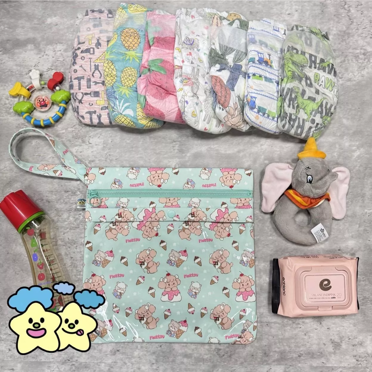 Blingstartwins®️防潑水-冰淇淋小動物-手作專利尿布包