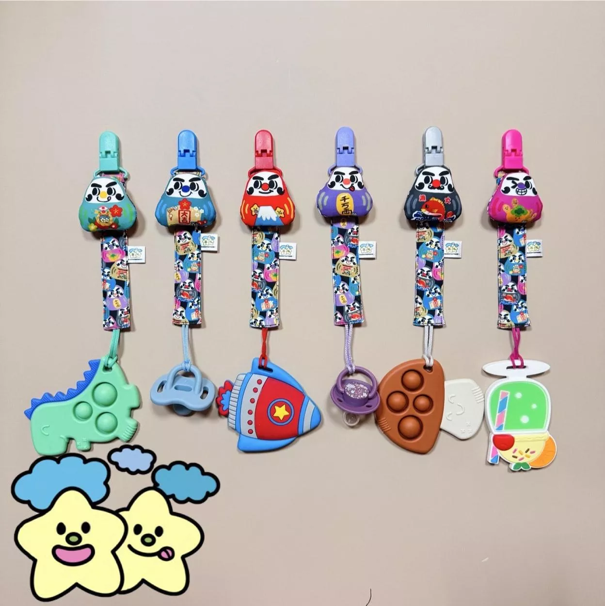 Blingstartwins®️莫蘭迪達摩浮誇胖胖嘴嘴的牽掛-手作奶嘴鍊